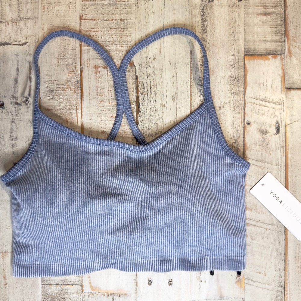 Yogalicious Ribbed Sports Bra in Soft Blue